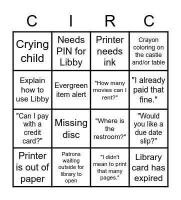Public Library Bingo Card