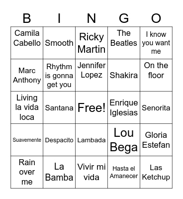 Latino Songs Bingo Card