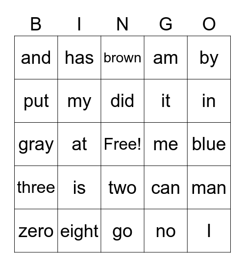 Wall Words Bingo Card