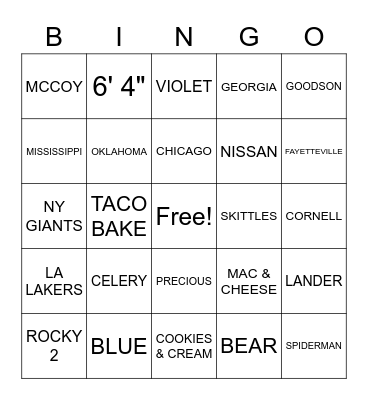 All About Quentin! Bingo Card