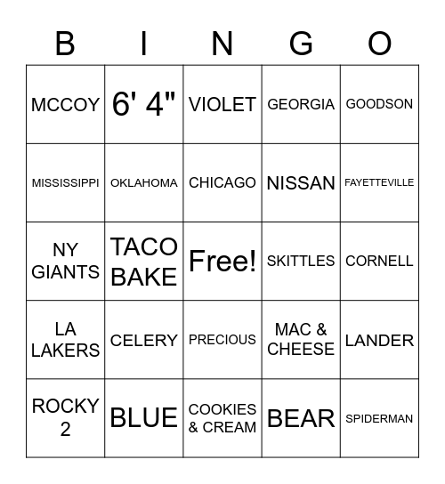 All About Quentin! Bingo Card