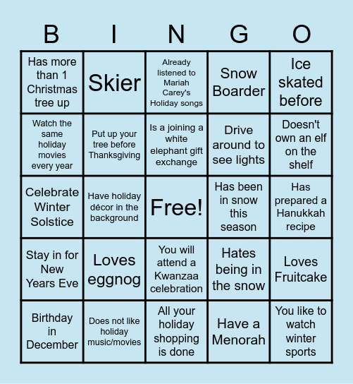 Frosty Fest Virtual Bingo Card