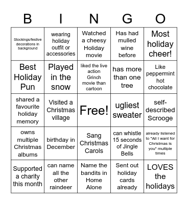 Holiday Bingo! Bingo Card