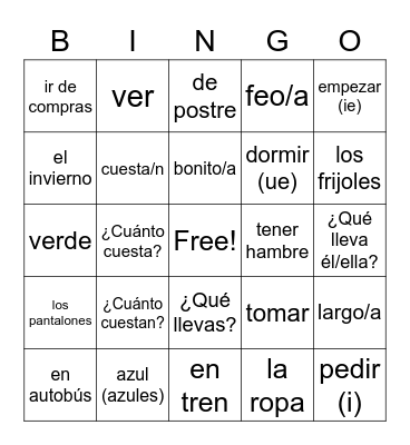 Spanish II Repaso Bingo Card