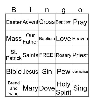 Church Bingo  Bingo Card