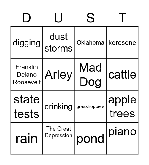 Out of the Dust Bingo Card