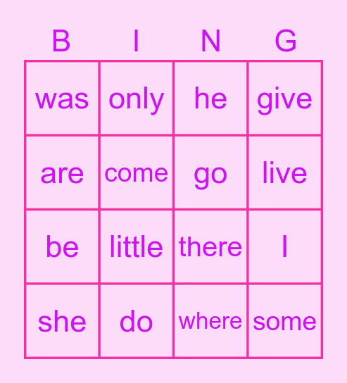 Jolly Phonics Tricky words 1 Bingo Card