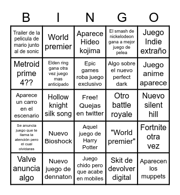 Game awards 2021 Bingo Card