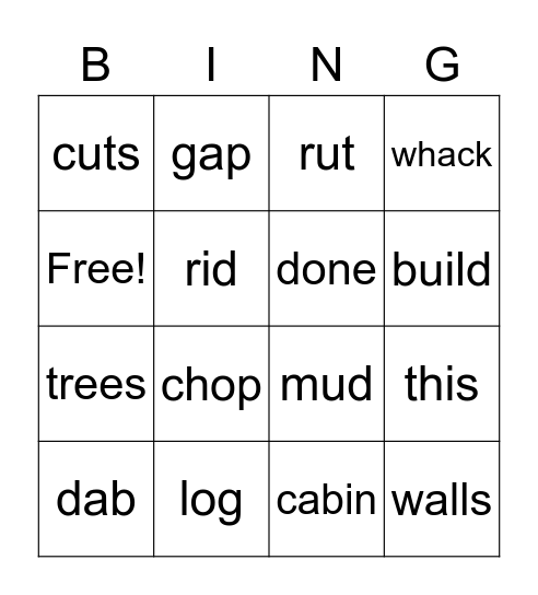 Build a Log Cabin Bingo Card