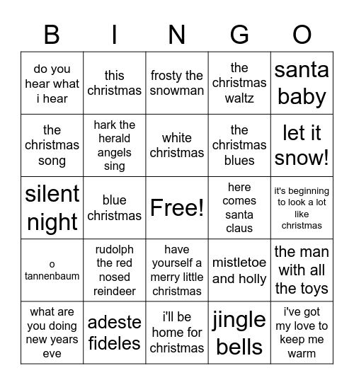 CHRISTMAS SONGS Bingo Card