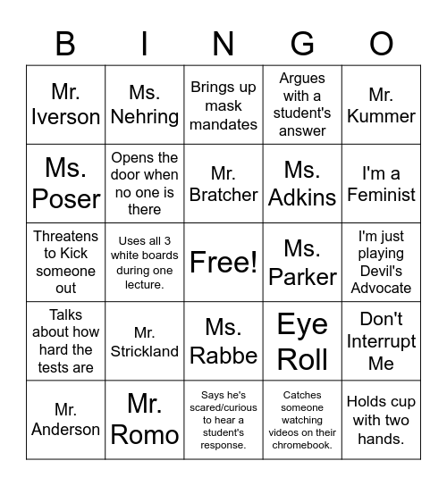 Zink Bingo Card