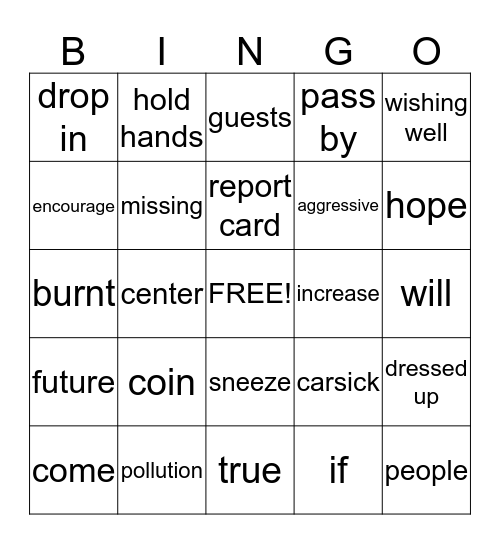 Vocabulary Bingo Card