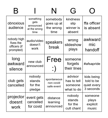 whatll go wrong at ffa meet Bingo Card