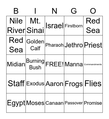 Exodus Bingo Card