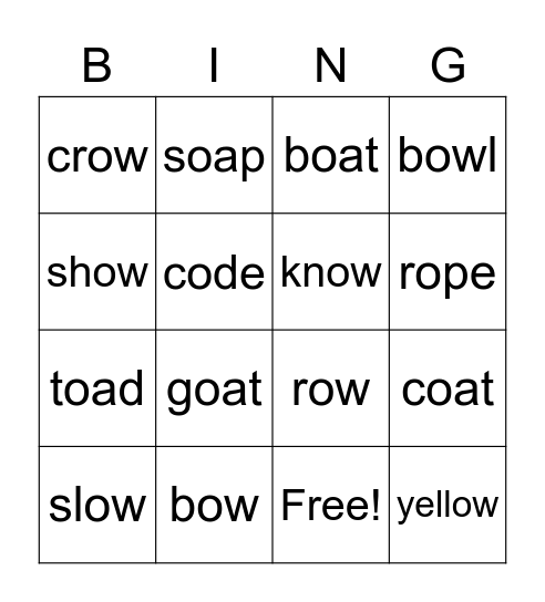 oa ow Bingo! Bingo Card