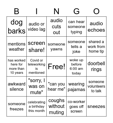 Monthly Support Staff Bingo Card
