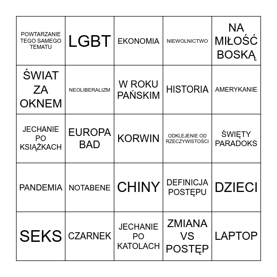 PIOTR MACHURA BINGO Card