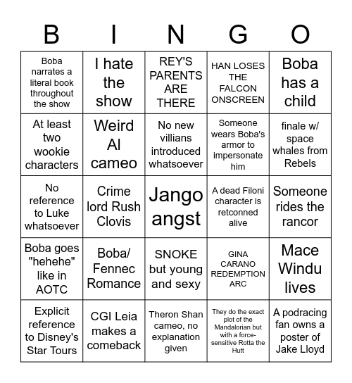Kelsey's Boba Fett BINGO chaos card Bingo Card