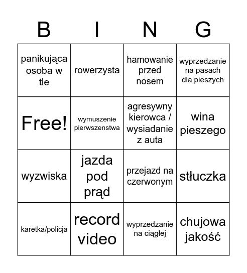 stopchamowe bingo Card
