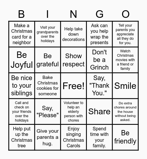Christmas Cheer Bingo Card
