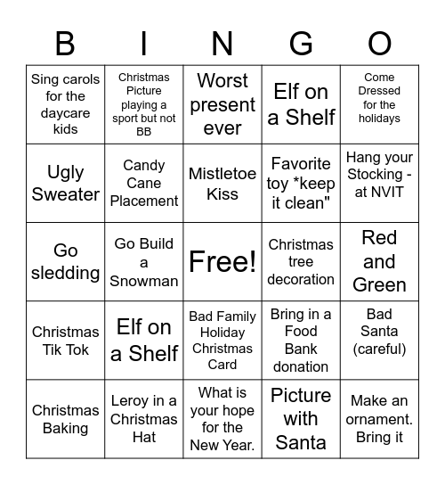 MSS at NVIT Christmas Bingo Card