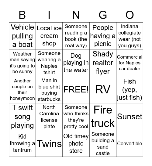 Honeymoon! Bingo Card