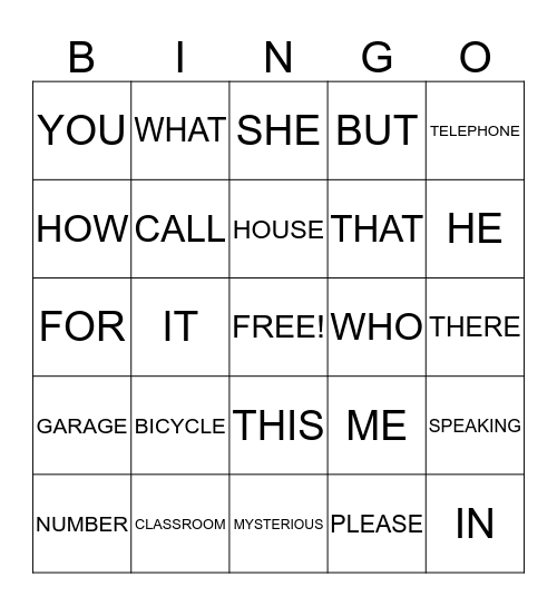 ENGLISH  Bingo Card