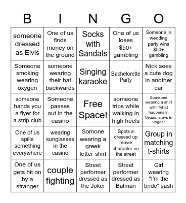 Vegas Bingo!!! Bingo Card