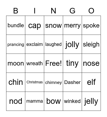 A Visit from St. Nicholas Bingo Card