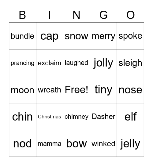 A Visit from St. Nicholas Bingo Card