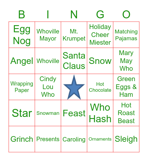 Whoville Christmas Bingo Card