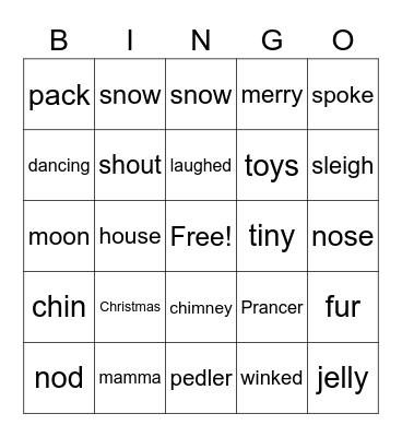 A Visit from St. Nicholas Bingo Card