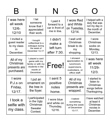 Countdown to Christmas! Bingo Card