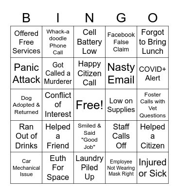 Shelter Bingo Card
