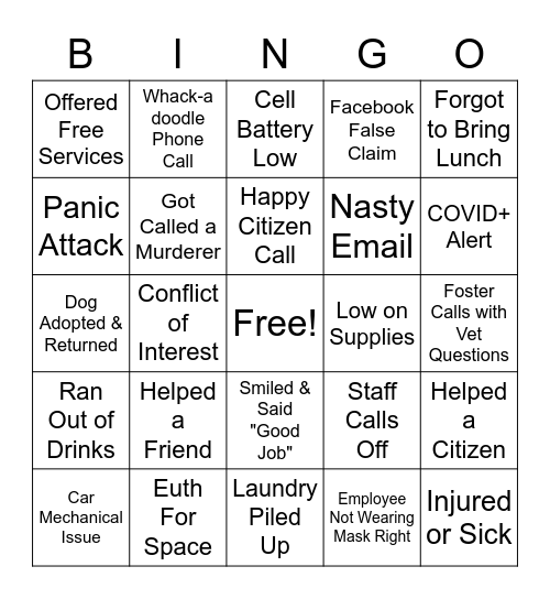 Shelter Bingo Card