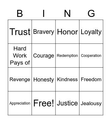 Theme Bingo Card