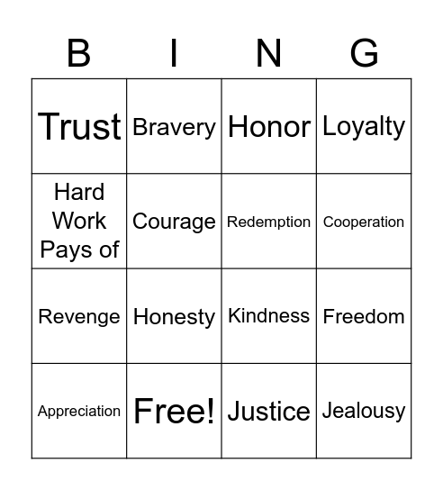 Theme Bingo Card