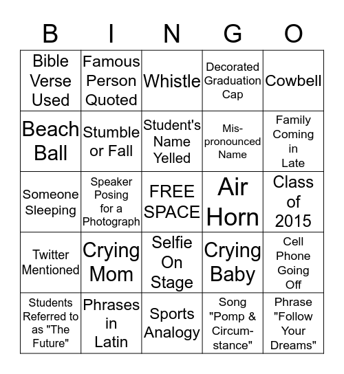 graduation bingo card