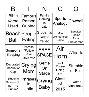 Graduation Bingo Card