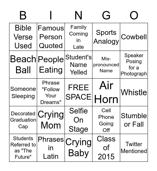 Graduation Bingo Card