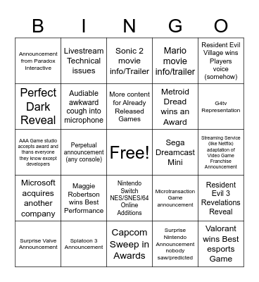 TGAs Bingo Card