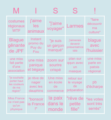 Miss France 2022 Bingo Card