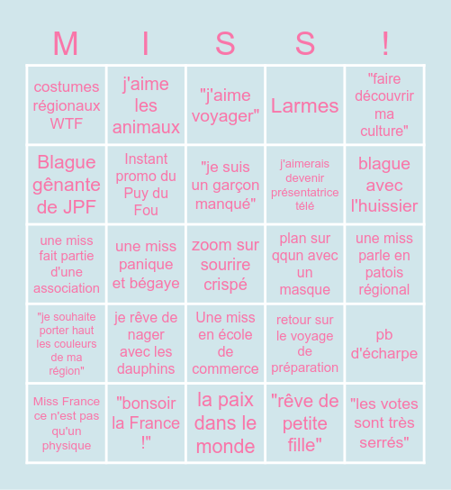 Miss France 2022 Bingo Card