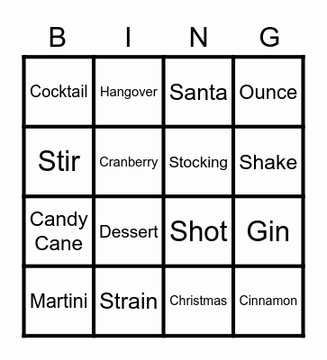 Christmas Mixology Vocabulary Bingo Card