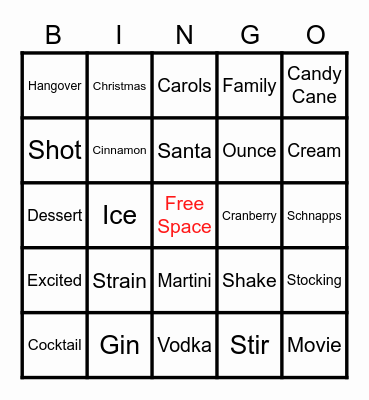 Christmas Mixology Vocabulary Bingo Card