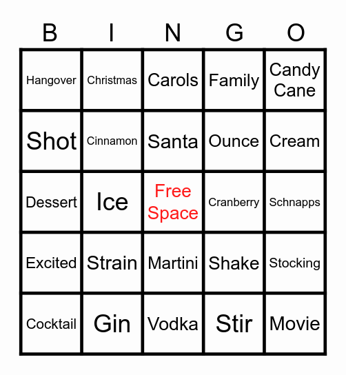 Christmas Mixology Vocabulary Bingo Card