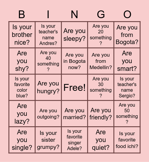 Ask Questions Bingo Card
