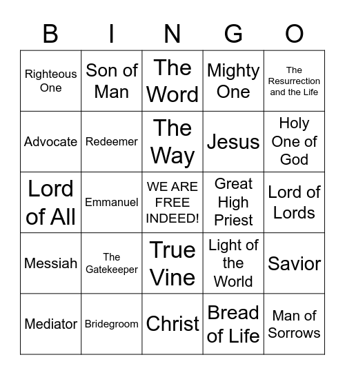 NAMES OF JESUS Bingo Card