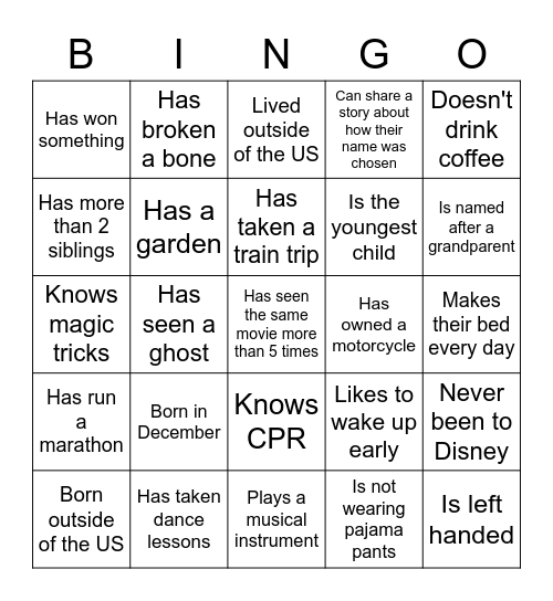 Holiday - Know Your Colleagues Bingo Card