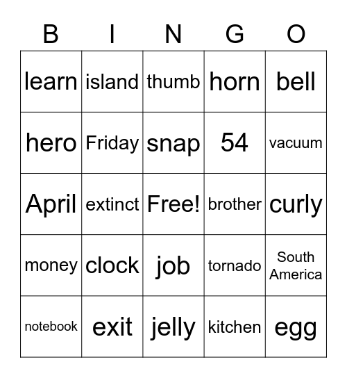 Untitled Bingo Card